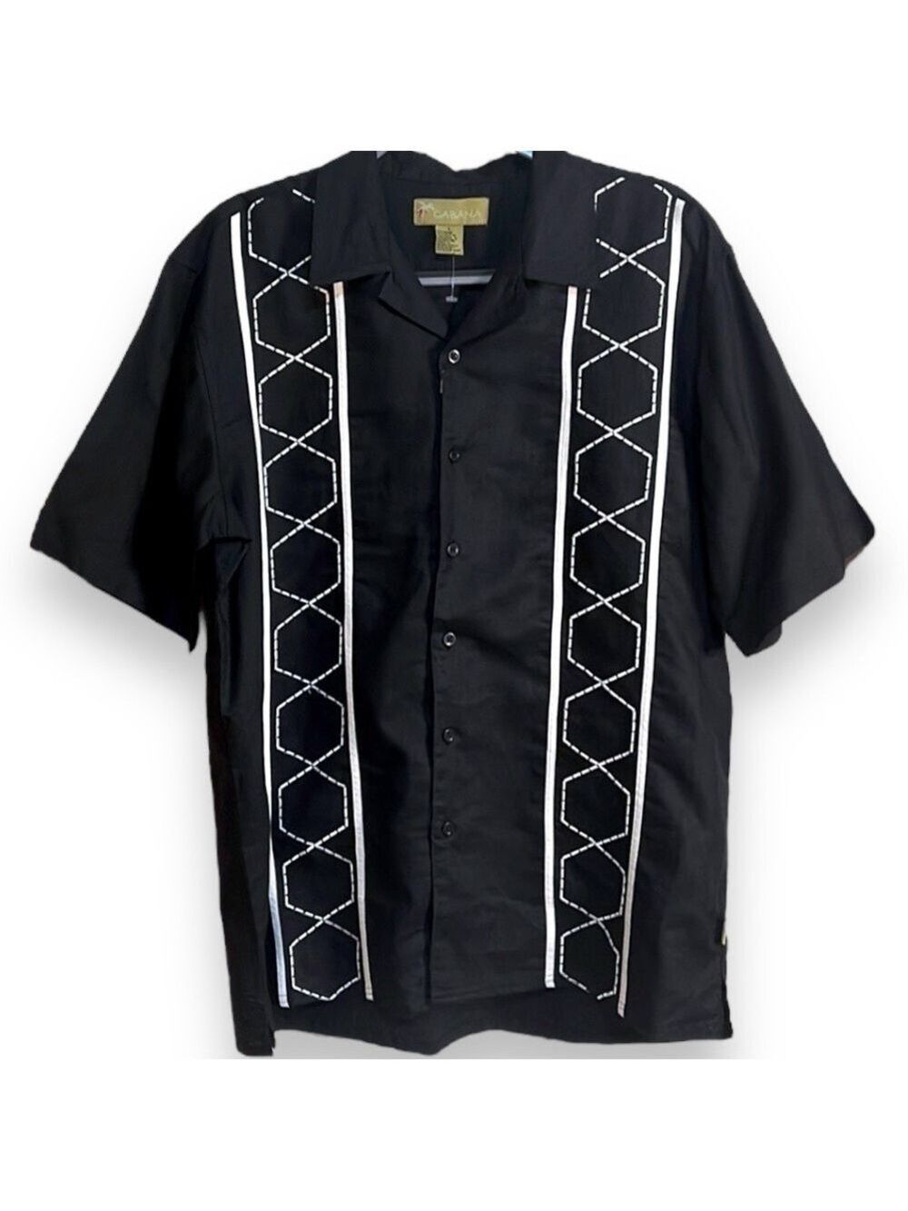 Cabana Black and White Linen Short Sleeve Button Down Men’s Size L, New w/ Tags